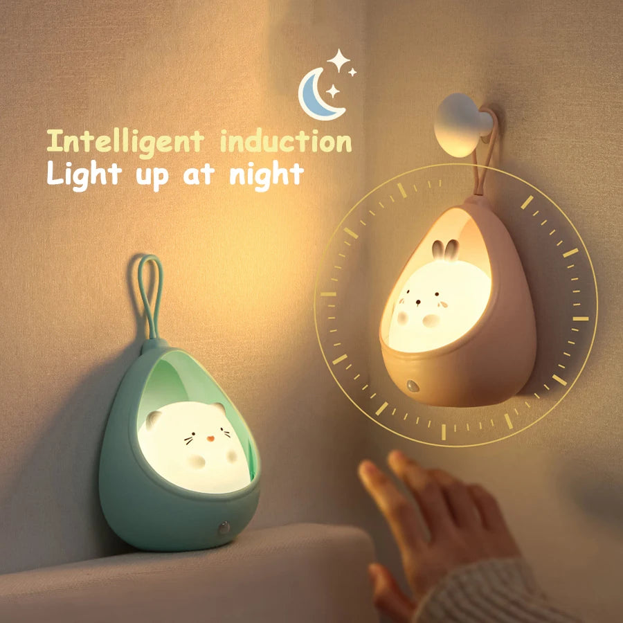 Night Light with Sensor Control cute animal Human Induction lamp For Kids edroom USB Rechargeable Silicone LED wall lights