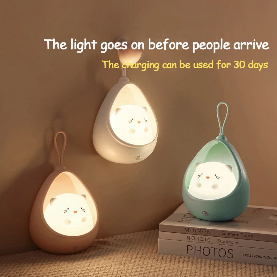 Night Light with Sensor Control cute animal Human Induction lamp For Kids edroom USB Rechargeable Silicone LED wall lights