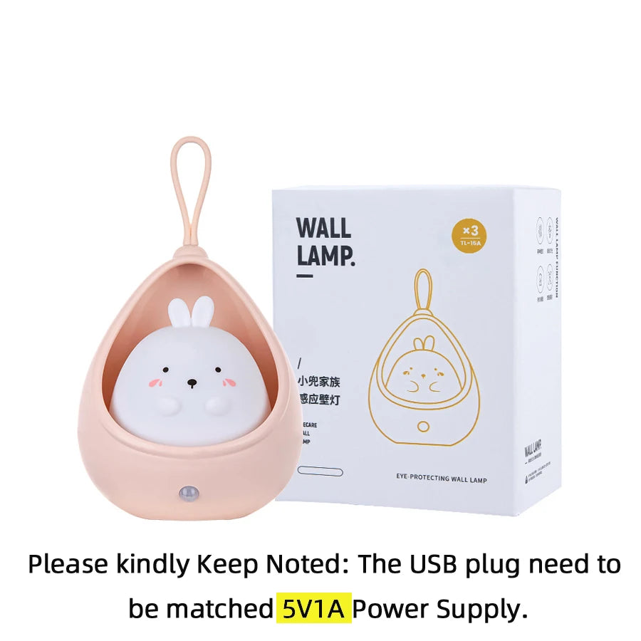 Night Light with Sensor Control cute animal Human Induction lamp For Kids edroom USB Rechargeable Silicone LED wall lights